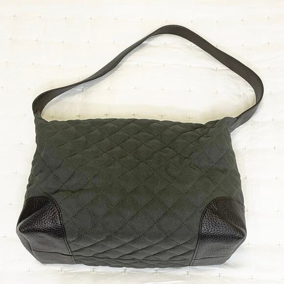 Talbots Handbags - Talbots Army Green Quilted Nylon Canvas Shoulder Bag with Leather Trim Purse
